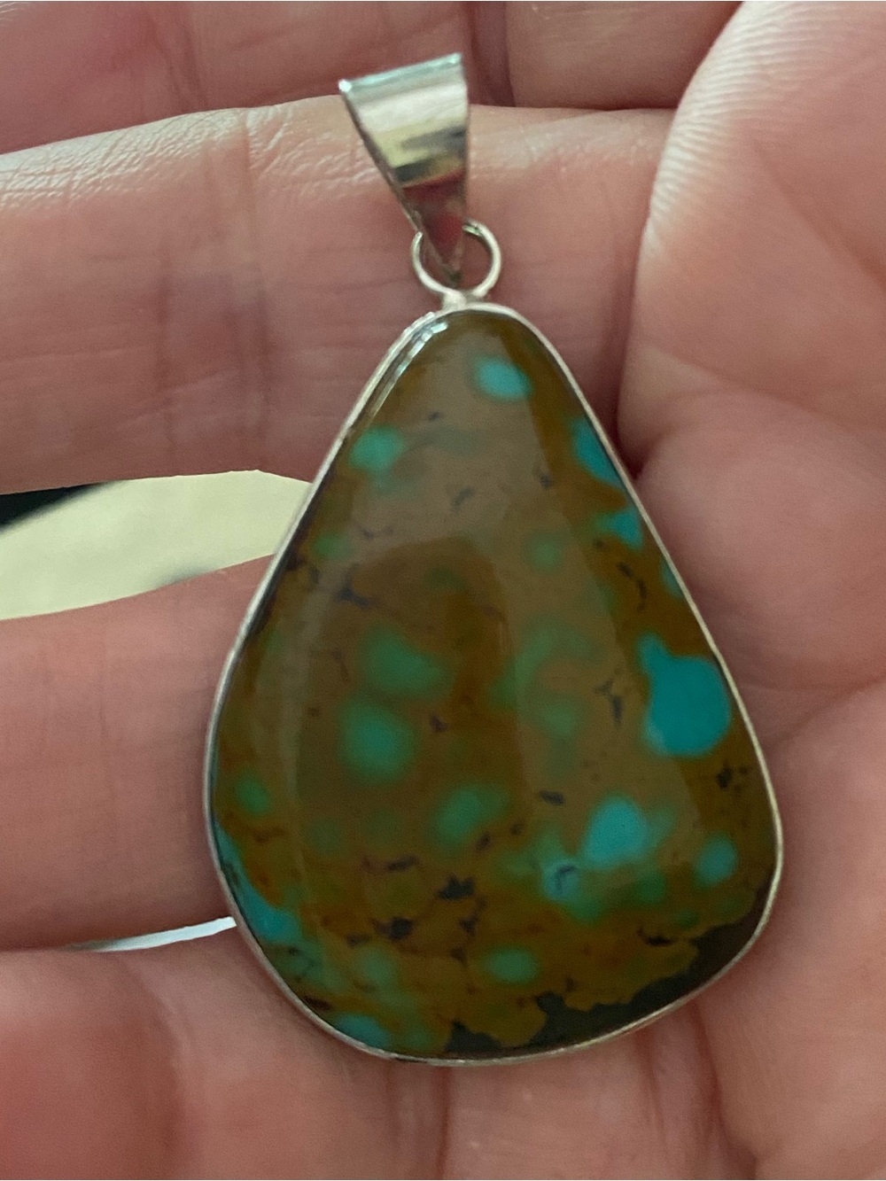 Number 9 Mine Turquoise Natural Stone Pendant Set in 925 Sterling Silver